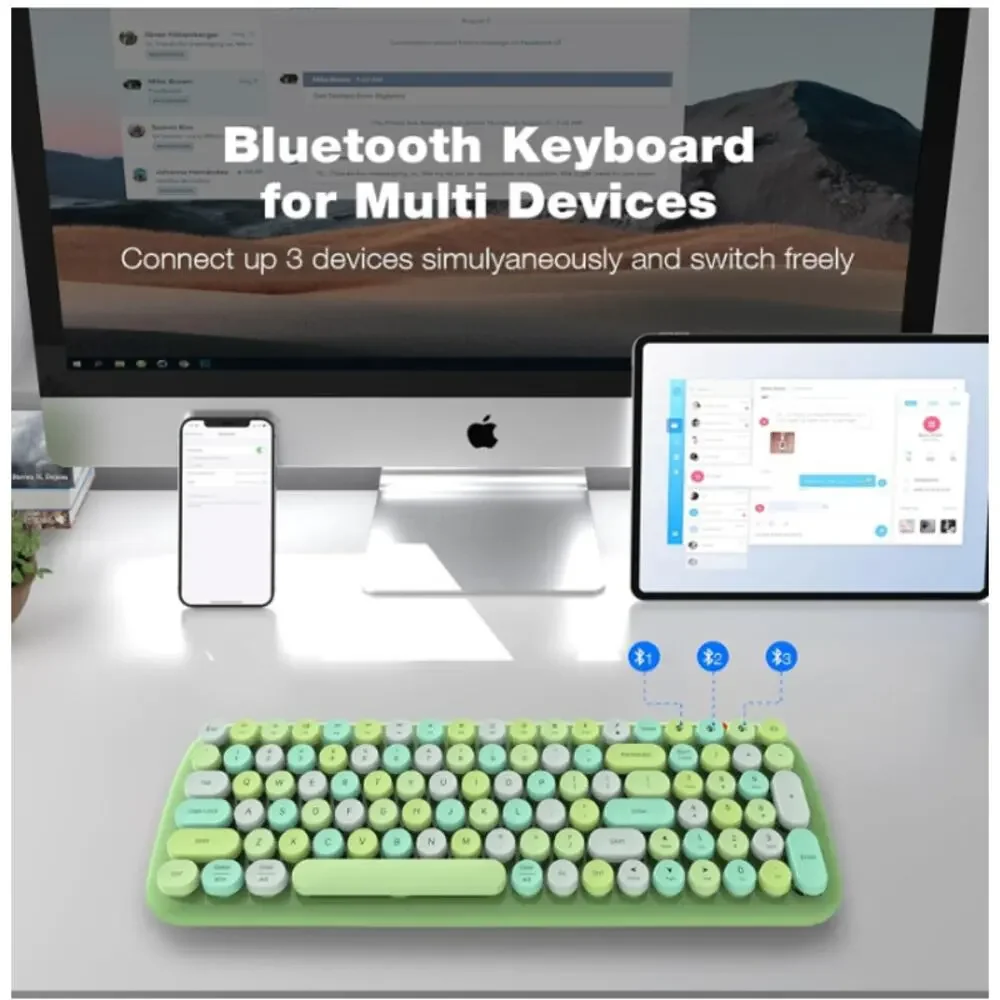 Bluetooth Keyboard Wireless Round Keycaps Windows, PC, Tablet, iPad, iPhone